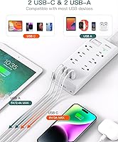 Addtam 10ft Flat Plug Extension Cord with 6 Outlets and 4 USB Ports — image 4