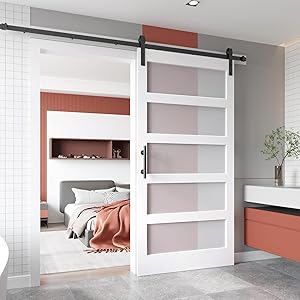 EaseLife 48″ x 84″ Glass Barn Door with 8FT Sliding Hardware Kit