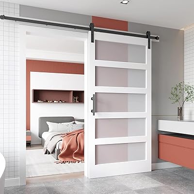 EaseLife 48″ x 84″ Glass Barn Door with 8FT Sliding Hardware Kit