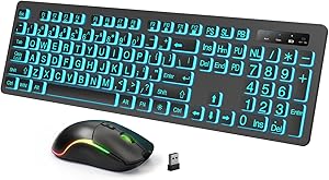 Luzarriba Backlit Large Print Wireless Keyboard and Mouse Combo
