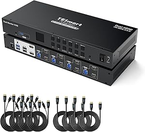 TESmart HKS402-P23 USB 3.0 HDMI KVM Switch 2 Monitors 4 Computers 4K@60Hz