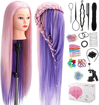 TopDirect 29″ Mannequin Head with Hair, Pink Purple