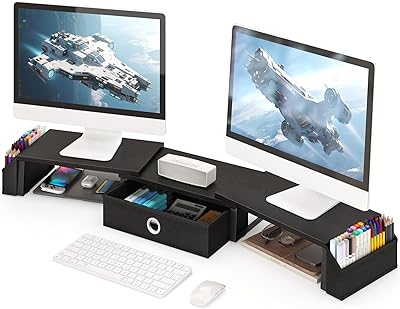 RUILALIFE Dual Monitor Stand Riser with Drawer