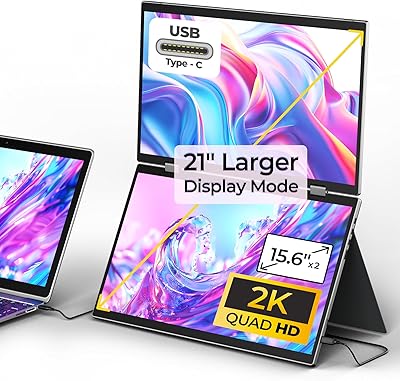 YUBWVO Portable Dual Monitors 15.6” 2K Screen Extender