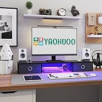 YAOHUOO Dual Monitor Stand with LED Light and 2 Drawers — image 4