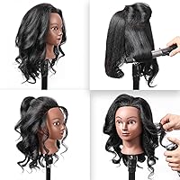 Armmu Mannequin Head with 100% Real Hair - 14″ Black Cosmetology Practice Doll Head — image 3