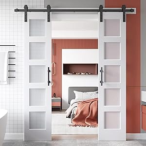 EaseLife 36 x 84 inch Double Glass Barn Door with Sliding Hardware Kit