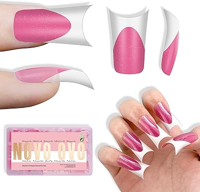 NOVO OVO Rose Pink Duck Nail Tips with Moon Curve, Medium Length, 150 pcs