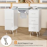 OmySalon Manicure Table Nail Desk with Glass Top & Wrist Rest, White — image 7