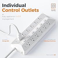 TESSAN Surge Protector Power Strip with 6 Individual Switches, 12 Outlets, 6 FT Cord — image 2