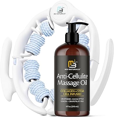 M3 Naturals Anti Cellulite Oil and Lymphatic Drainage Massager Kit, 8 fl oz