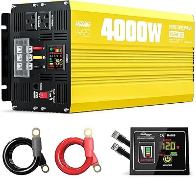 XWJNE 4000W Pure Sine Wave Power Inverter 12V DC to 120V AC