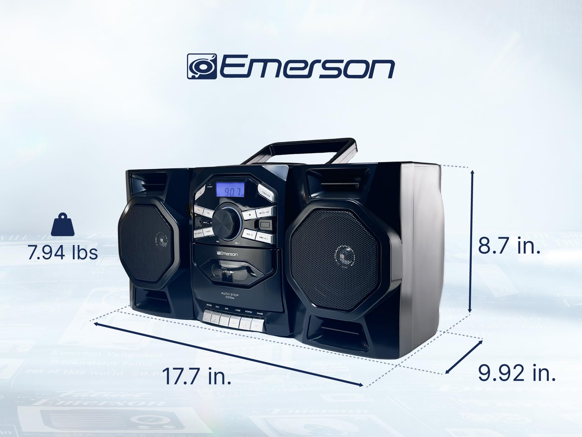 Emerson Dual Subwoofer Bluetooth Boombox With CD Player And FM/AM Radio – 60W RMS - View #2