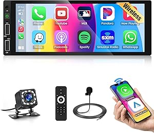 Hikity 6.9-inch Single Din Car Stereo with Wireless Apple CarPlay and Android Auto