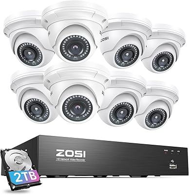 ZOSI 4K 8CH PoE NVR with 2TB HDD and 8×5MP Cameras