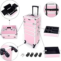 Mefeir 4 in 1 Rolling Makeup Train Case (Pink) — image 3