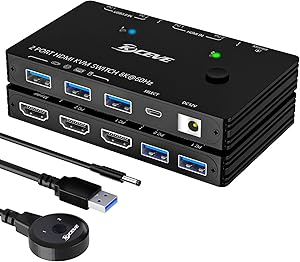 ANXQQ HDMI 2.1 KVM Switch 8K@60Hz 2 Port with Wired Control