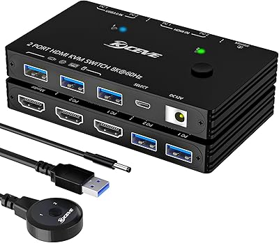 ANXQQ HDMI 2.1 KVM Switch 8K@60Hz 2 Port with Wired Control