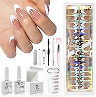 SXC Cosmetics French Tip Press On Nails Brown Series, Medium Almond X-Pro Tips Starter Kit — image 1