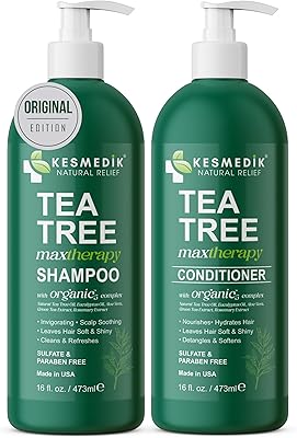 KESMEDIK Tea Tree Oil Shampoo and Conditioner MaxTherapy Set, 16 fl oz Each