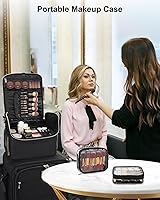 Large Makeup Carrying Train Case with Adjustable Dividers and Shoulder Strap (Black) — image 7