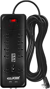 Digital Energy 10-Outlet Surge Protector with USB Charging Ports, 8 ft