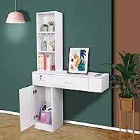OmySalon Wall Mount Barber Station with Storage Cabinet and Shelves (White) — image 2