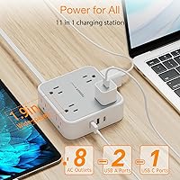 TESSAN TS-1026-C Flat Plug 20 FT Extension Cord Surge Protector with 8 AC Outlets and 3 USB Ports — image 4