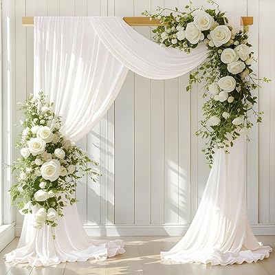 LINXTAR Ivory Wedding Arch Draping Fabric 2 Panels 30″ x 18FT
