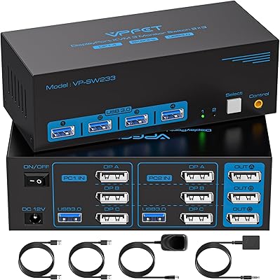 CMSTEDCD 4K@120Hz DisplayPort KVM Switch 3 Monitors 2 Computers