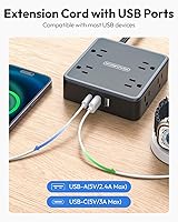NTONPOWER Black Power Strip 15FT with 8 Outlets & 3 USB Ports — image 6