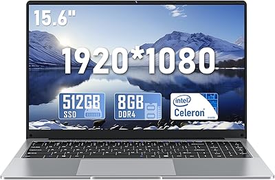 NAIKLULU VenBook Laptop, 15.6-Inch, 8GB RAM, 512GB SSD, Celeron N4000, Windows 11 Pro
