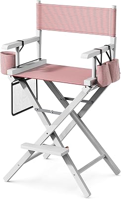 OmySalon 26″ H Tall Directors Chair - Striped Pink Canvas