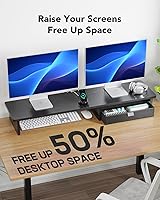 HUANUO Large Dual Monitor Stand with Drawer — image 4