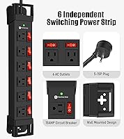 HEZI Heavy Duty Power Strip 6-Outlet with Individual Switches — image 2