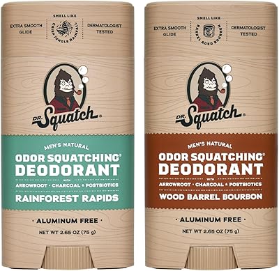 Dr. Squatch Natural Deodorant for Men - Rainforest Rapids & Wood Barrel Bourbon (2.65 oz, 2-Pack)