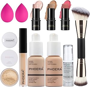 PHOERA Foundation Contour Stick Makeup Kit, 102+103+ Fair-Light Contour /Nude + Warm Peach