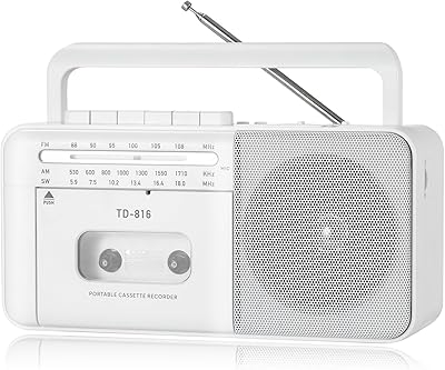 FIOLEES TD-816 Rechargeable Cassette Tape Player Boombox with Bluetooth