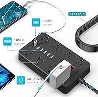 AOFO Surge Protector Flat Extension Cord Power Strip with USB Charging — image 4