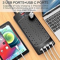 POWSAV 18 Outlets Surge Protector Power Strip with 4 USB Ports — image 3