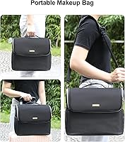 Large Makeup Carrying Train Case with Adjustable Dividers and Shoulder Strap (Black) — image 5