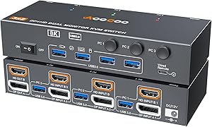 AOOCOO 8K 3 PC 2 Monitor KVM Switch Review