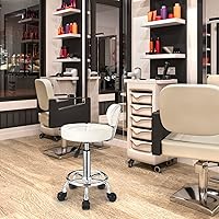 FNZIR Swivel Rolling Spa Stool with Backrest, White — image 2