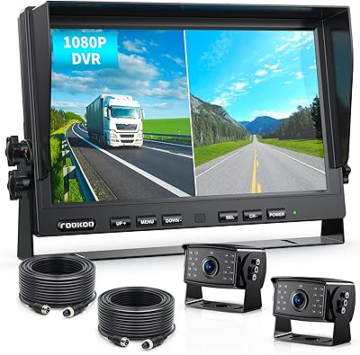 Fookoo Ⅱ HD Wired Backup Camera System Kit, 10-inch Dual Split Screen Monitor