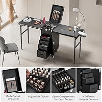 Icoget Portable Nail Table Desk with Rolling Wheels and Makeup Train Case — image 2