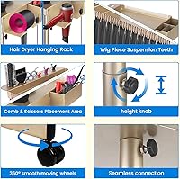 Qinrunkoi Salon Rolling Tray on Wheels, Adjustable Height (Gold) — image 3
