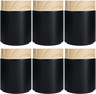 Furnido 6 Pack 8 oz Black Round Glass Jars