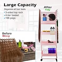 TUOCCI Braiding Hair Rack with 196 Pegs, 4-Tier Storage Cart in Pink — image 4