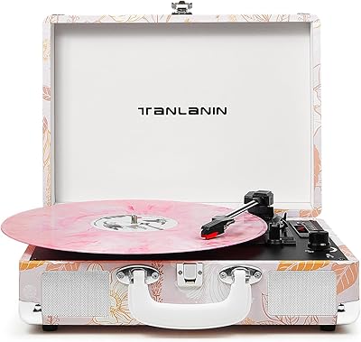 TANLANIN TE-001PK Pink Floral Vinyl Record Player