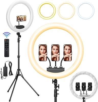 SH 19-inch LED Ring Light with 8ft Stand and 3 Phone Holders